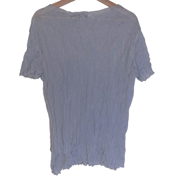 THEORY Steal Metal Crepe Pocket Tee Crinkle Fabric Sheer Top Light Gray Size L - Picture 2 of 7
